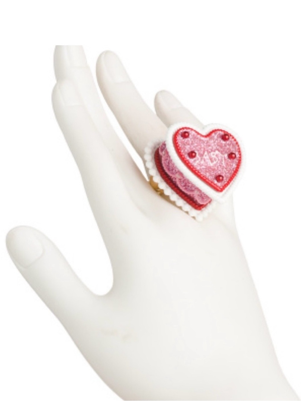 NWT Betsey Johnson Heart Shaped Pink Glitter Layered Ring 7